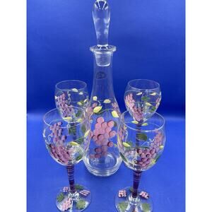 Hand Painted Wine Decanter &‎ Wine Glass Set by Home Essentials & Beyond Grape